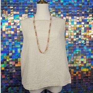 Max Studio London Tank Top Womens L Cream Excellent Cotton Linen Gauze
